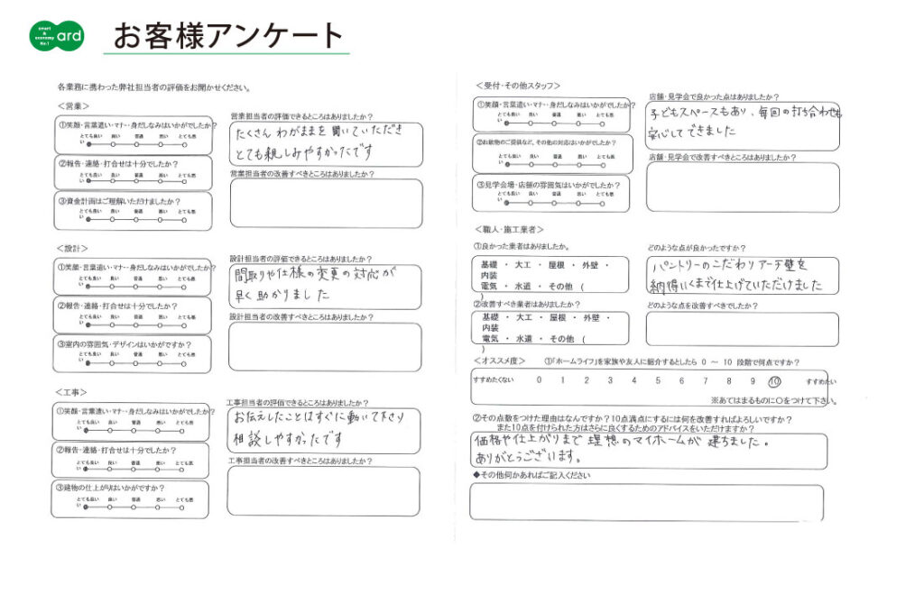 価格や仕上がりまで理想のマイホームが建ちました